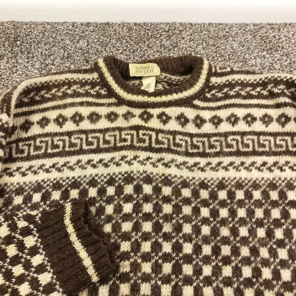 Vintage Edward Bryan Sweater Mens Medium Wool Fair Isle Brown Chunky 90s Grunge - Picture 2 of 10